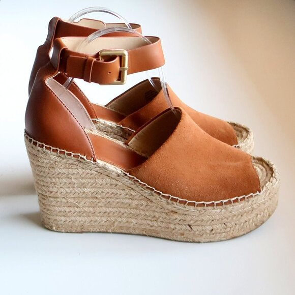 Marc Fisher Adalyn Brown Suede & Leather Platform Espadrille Ankle Strap Sandals - Picture 2 of 16